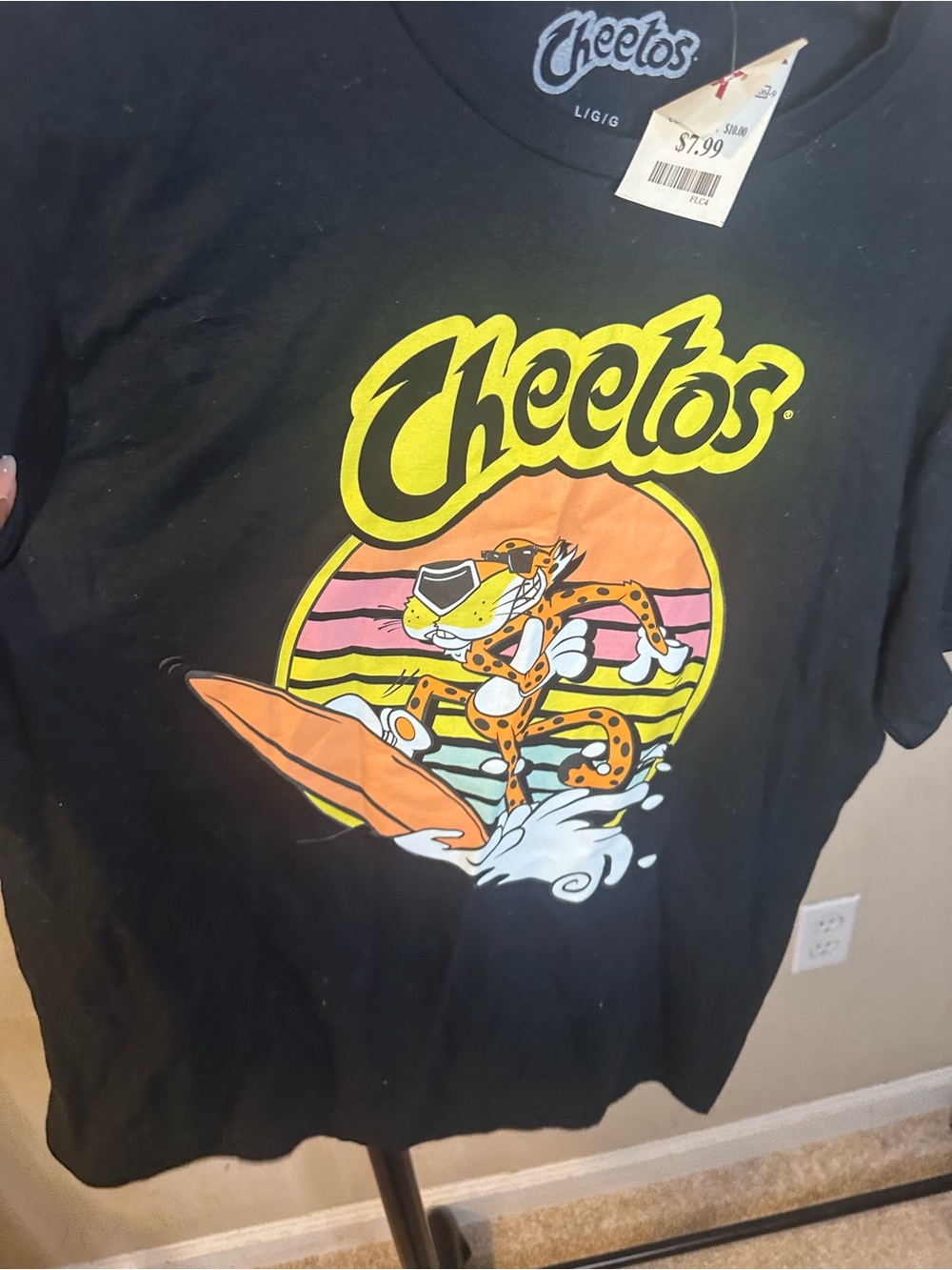 Cheetos Surfing Chester Graphic Tee - Black with Yellow & Orange Print